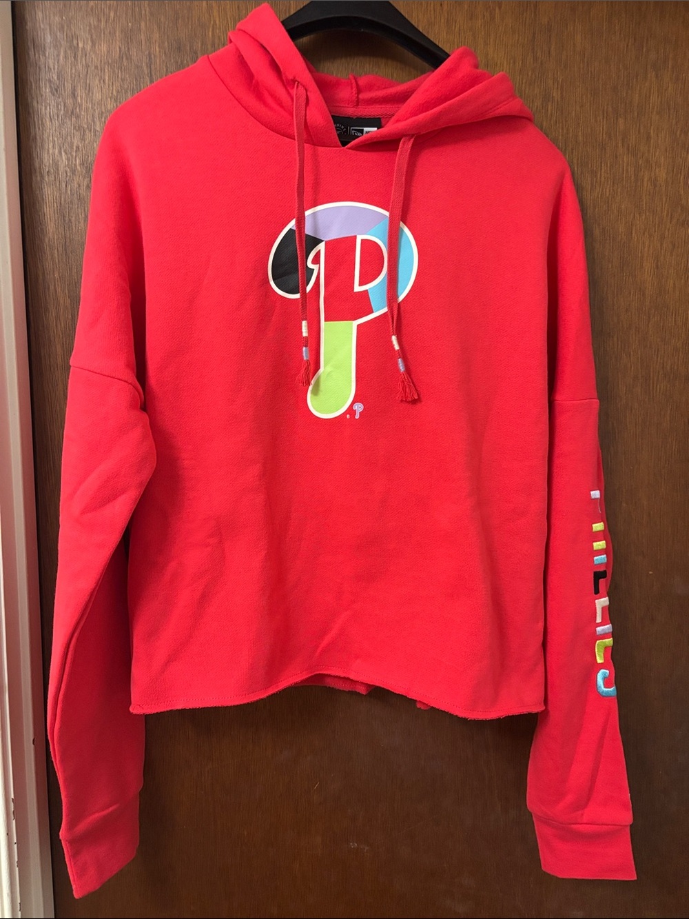 Philadelphia Phillies New Era Pinkish-Red Hooded Sweatshirt with Multicolor Logo